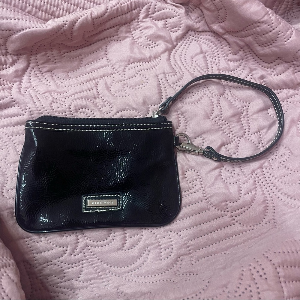 Nine West Black Clutch with Glossy Finish and Flap Closure